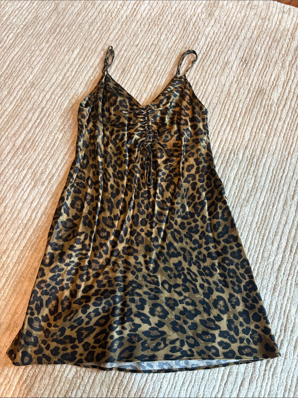 Zara Leopard Print Mini Dress in Brown and Black XS